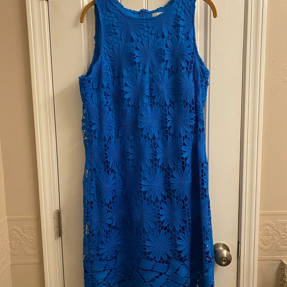 London Times Vibrant Blue Floral Dress EUC